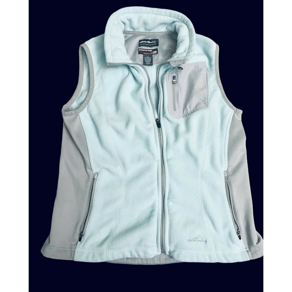 Eddie Bauer 365 Polartec windcutter fleece Vest womens sz L Blue Green Gray